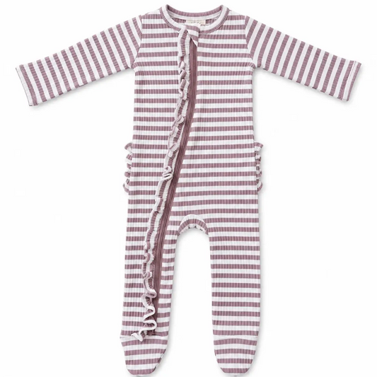 Violet Stripe Ribbed Frill Footie - SIIX Collection