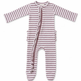 Violet Stripe Ribbed Frill Footie - SIIX Collection