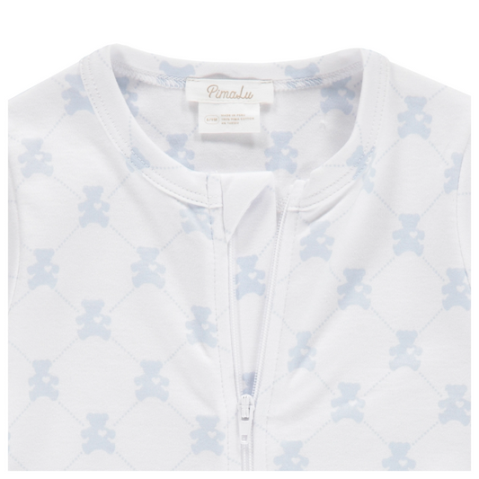 Blue Teddy Bear Zipper Footie - Pimalu