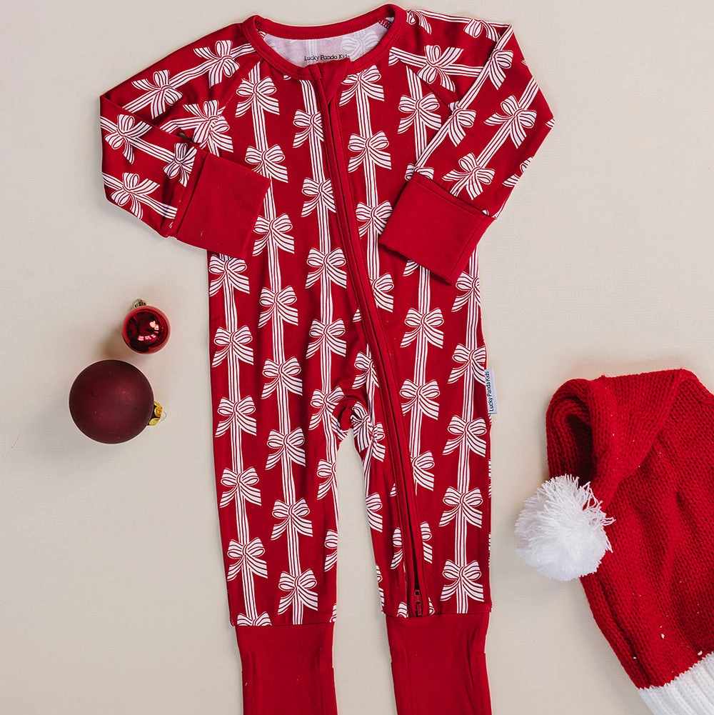 Red Bows Romper - Lucky Panda Kids