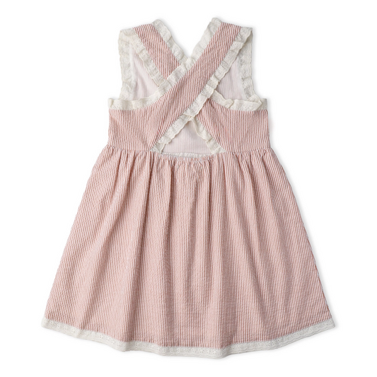 Coral Stripes Cross Back Dress - Makemake Organics