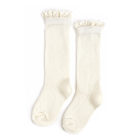 Ivory Fancy Lace Top Knee High Socks - Little Stocking Co.