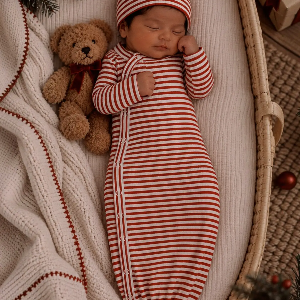 Red Stripe Newborn Gown - SIIX Collection
