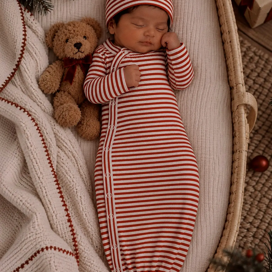 Red Stripe Newborn Gown - SIIX Collection