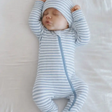 Dusty Blue Striped Ribbed Footie - SIIX Collection