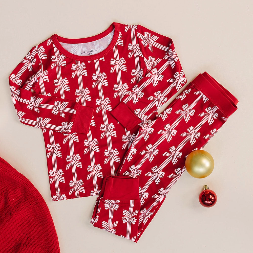 Red Bows Two Piece - Lucky Panda Kids