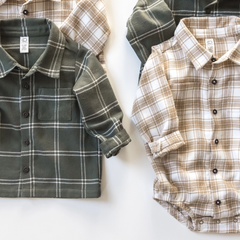 Latte Plaid Carson Flannel Button Down Bodysuit - Colored Organics