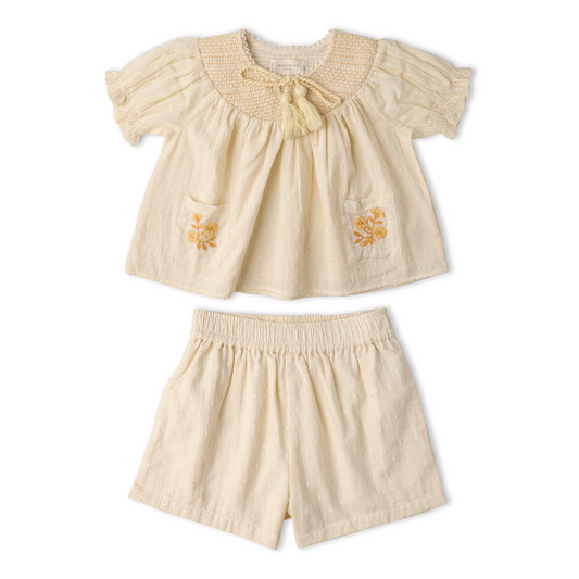 Butter Yellow Smocked Top & Short Set - Makemake Organics