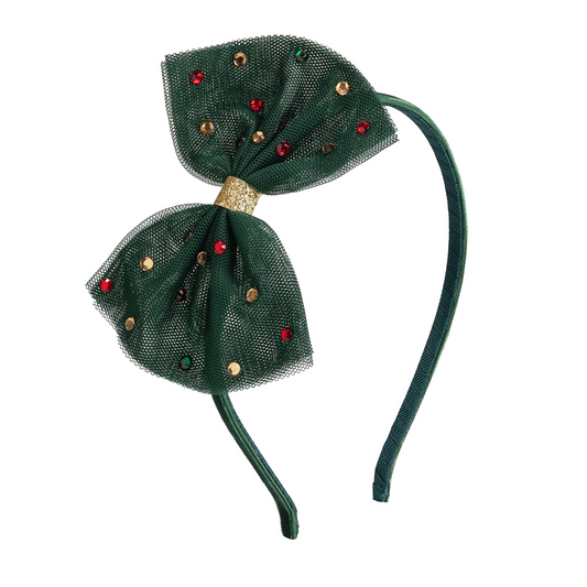 Emerald Rhinestone Christmas Tulle Headband - Sweet Wink