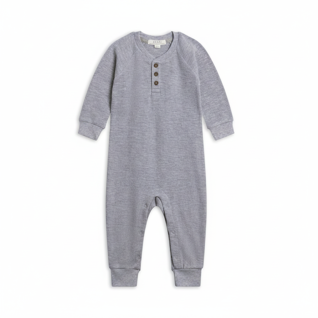 Ashen Crosby Waffle Henley Romper - Kendi