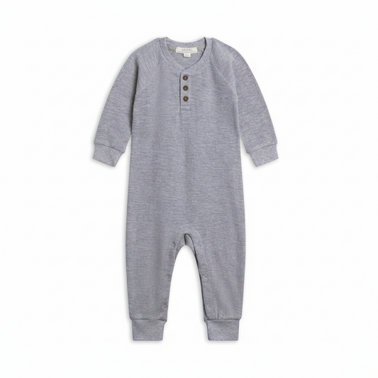 Ashen Crosby Waffle Henley Romper - Kendi