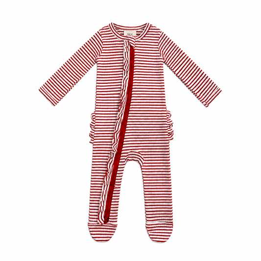 Red Stripe Frill Footie - SIIX Collection