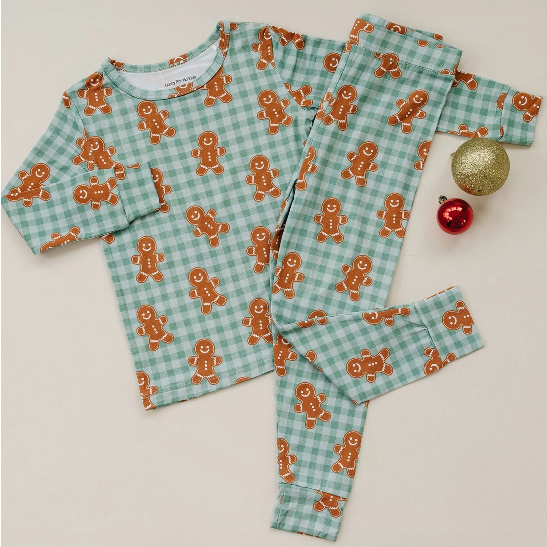 Gingerbread Gingham Two Piece - Lucky Panda Kids