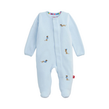 Blue Embriodered Dogs Velour Footie - Magnetic Me
