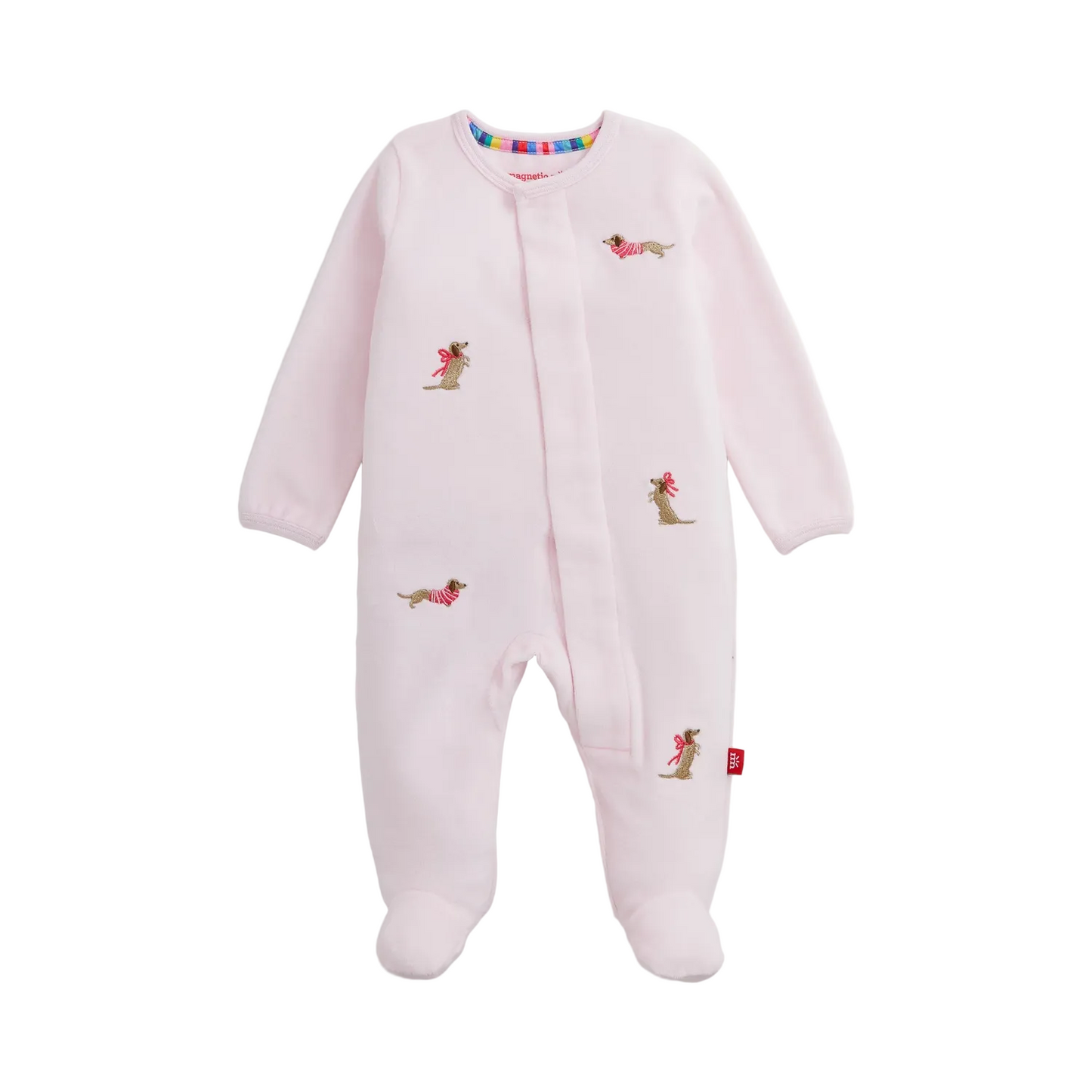 Pink Embriodered Dogs Velour Footie - Magnetic Me