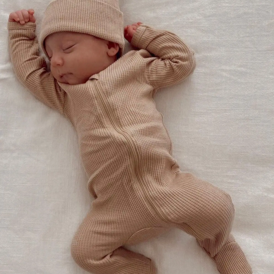 Tan Waffle Romper - Spearmint