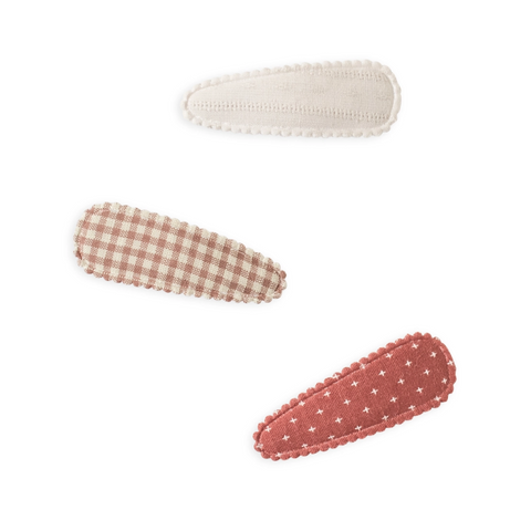 Walnut Gingham 3 Pack Hair Clips - Kendi