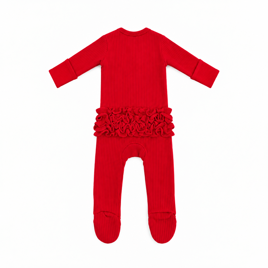 Red Ribbed Frill Footie - SIIX Collection