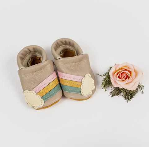 Rainbow on Beige Leather Shoes - Starry Knight Designs