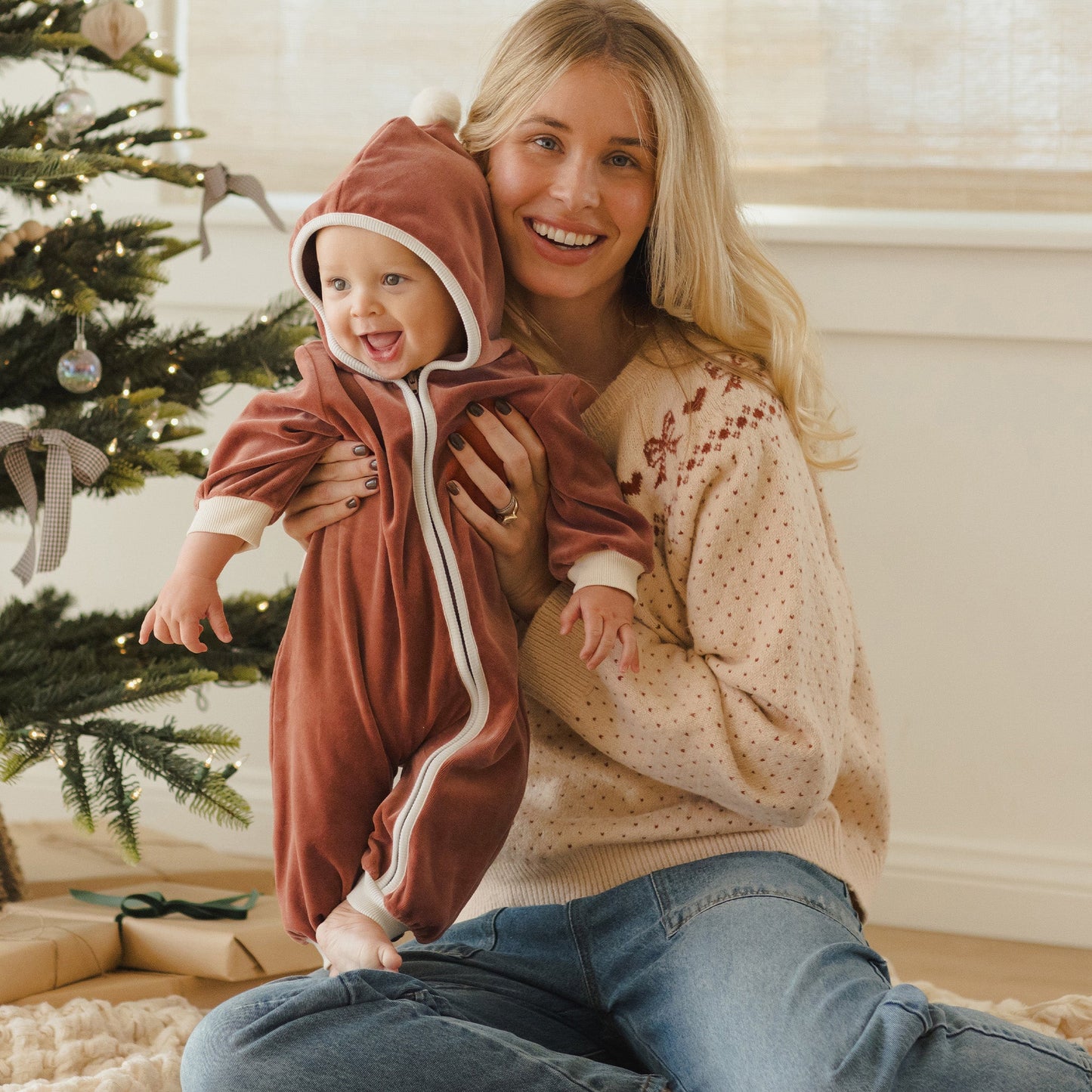 Cranberry Velour Zip Jumpsuit - Quincy Mae