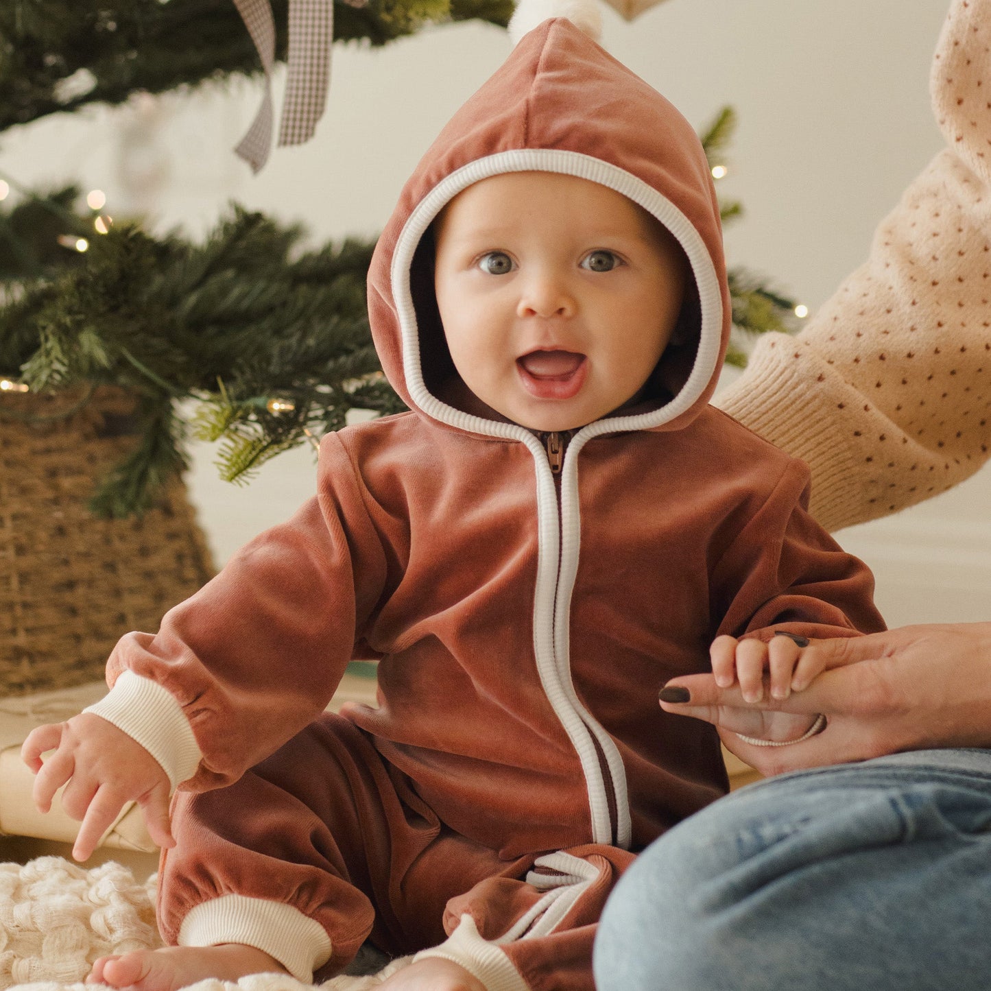 Cranberry Velour Zip Jumpsuit - Quincy Mae