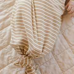 Golden Stripe Knotted Baby Gown + Hat - Quincy Mae