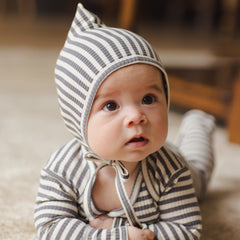 Indigo Stripe Ribbed Pixie Bonnet - Quincy Mae