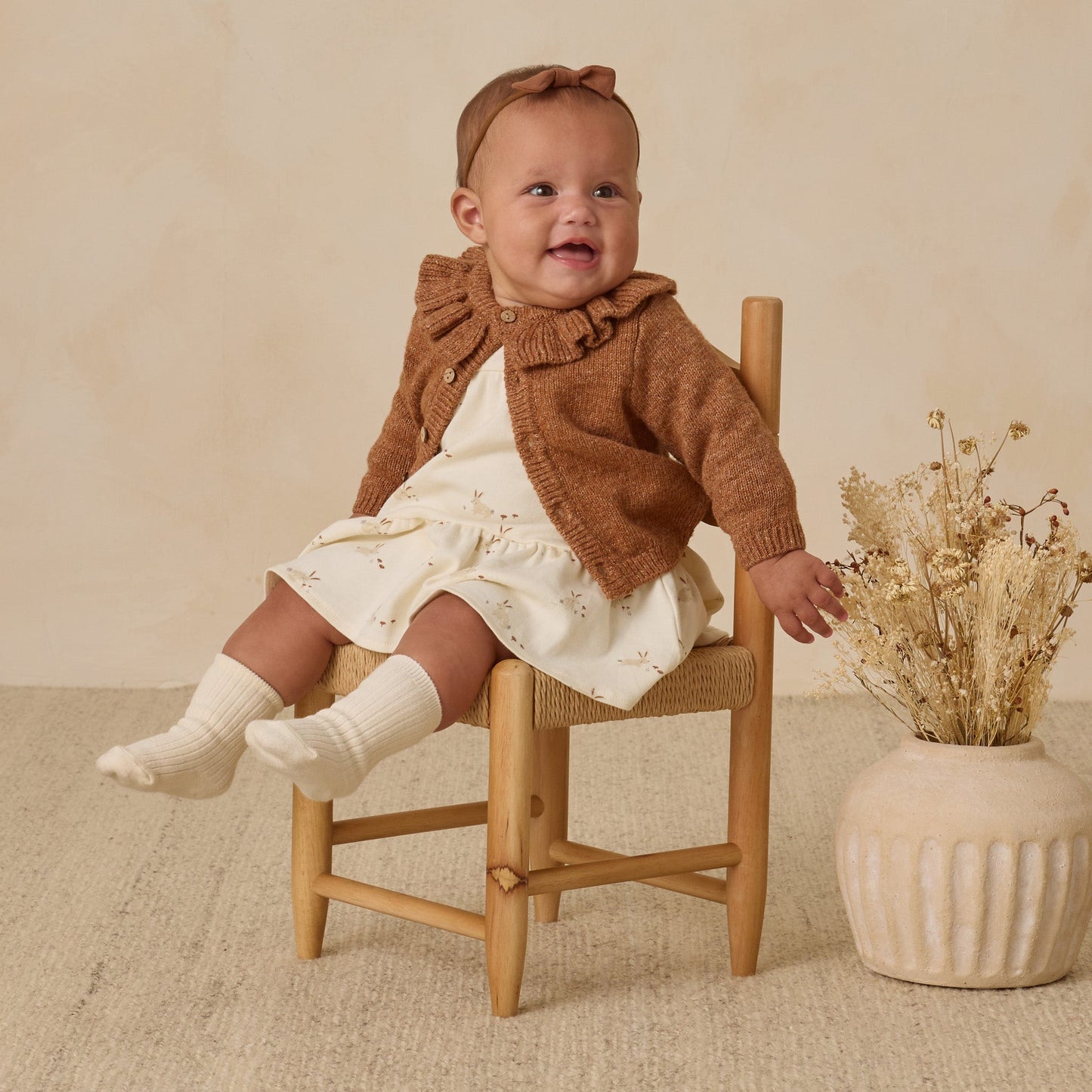Heathered Cedar Ruffle Collar Cardigan- Quincy Mae