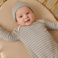 Steel Blue Micro Stripe Knotted Gown + Hat Set - Quincy Mae