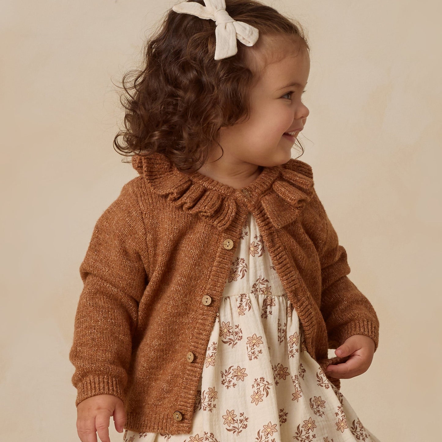Heathered Cedar Ruffle Collar Cardigan- Quincy Mae