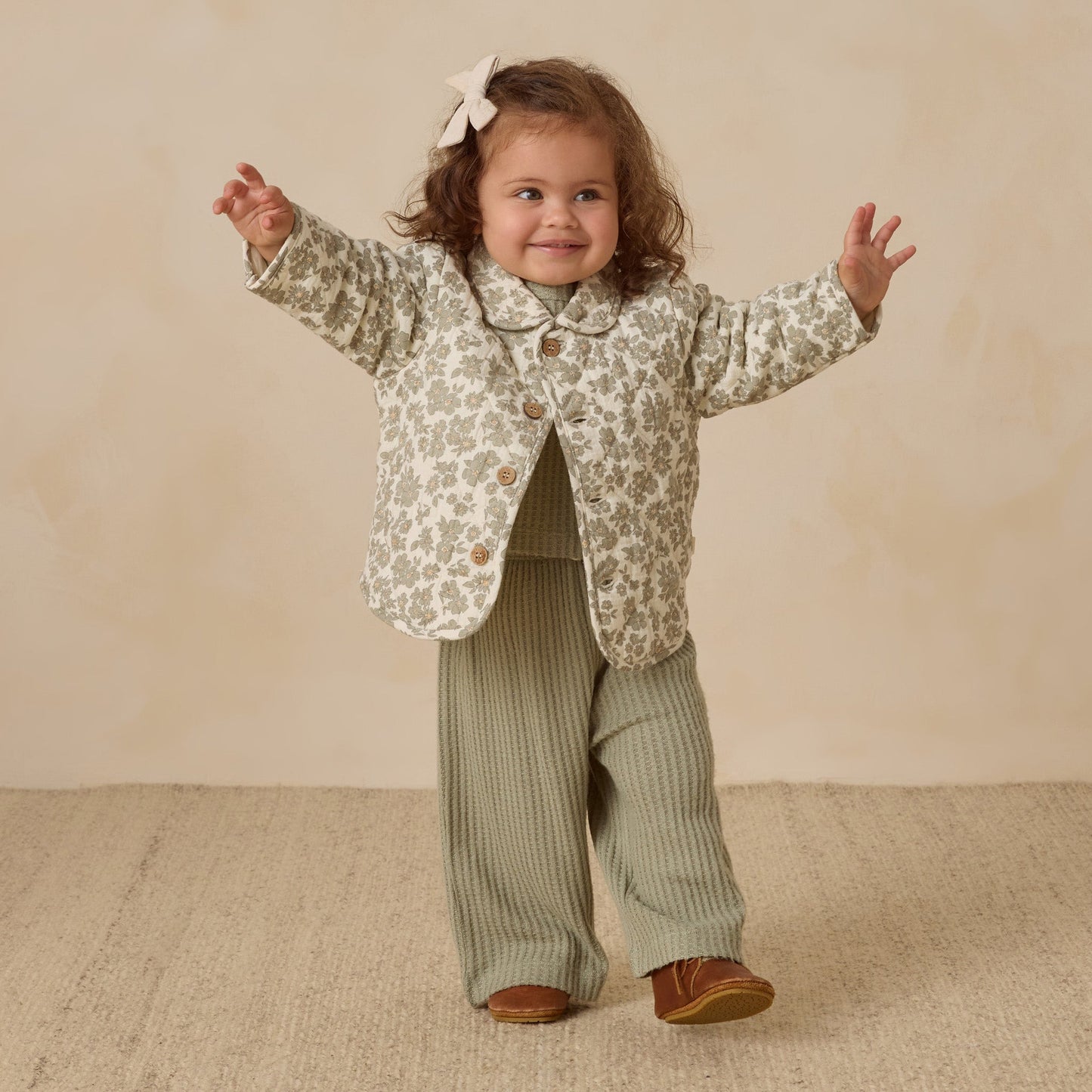 Green Floral Quilted Jacket - Quincy Mae