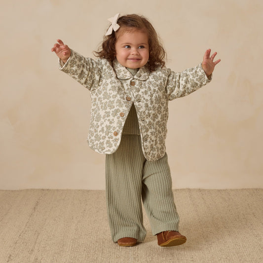 Green Floral Quilted Jacket - Quincy Mae