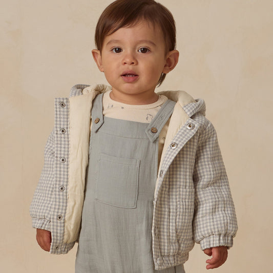 Blue Gingham Hooded Woven Jacket - Quincy Mae