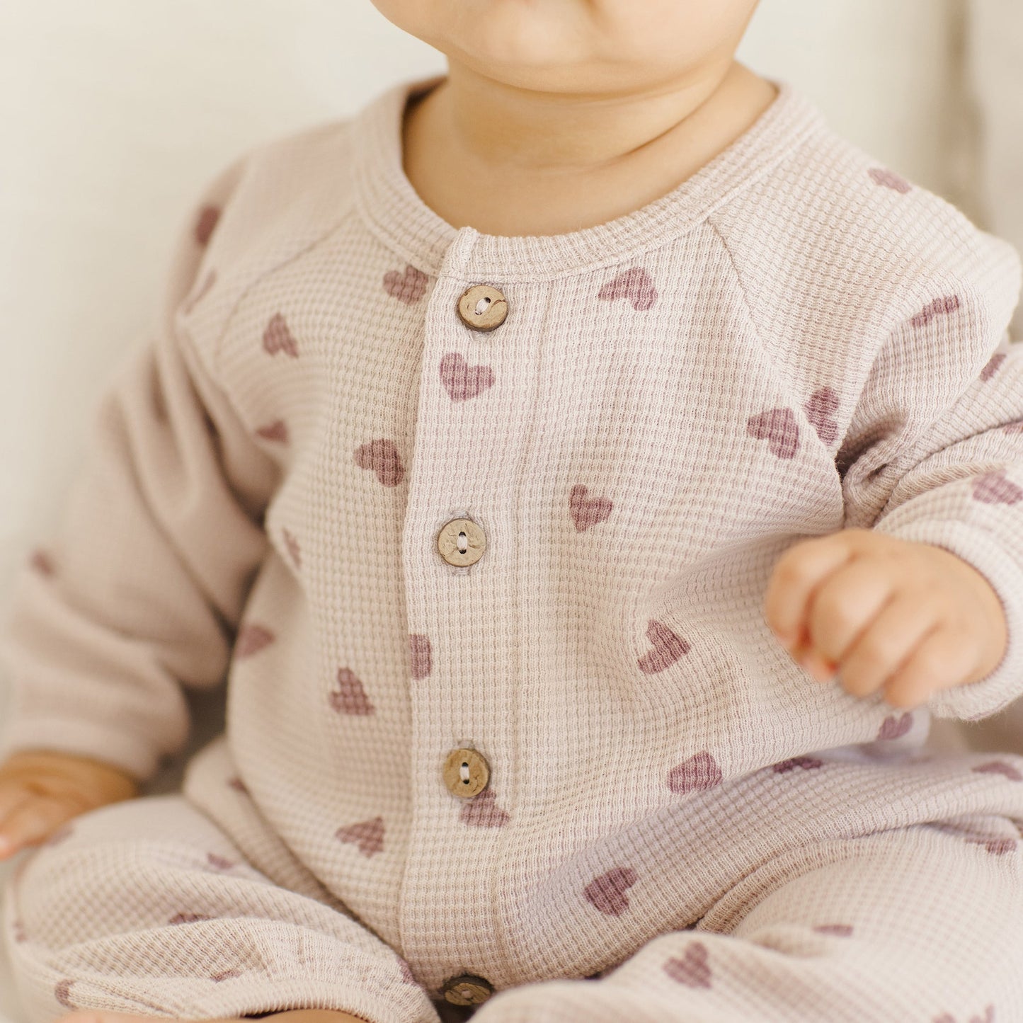 Hearts Waffle Long Sleeve Jumpsuit - Quincy Mae