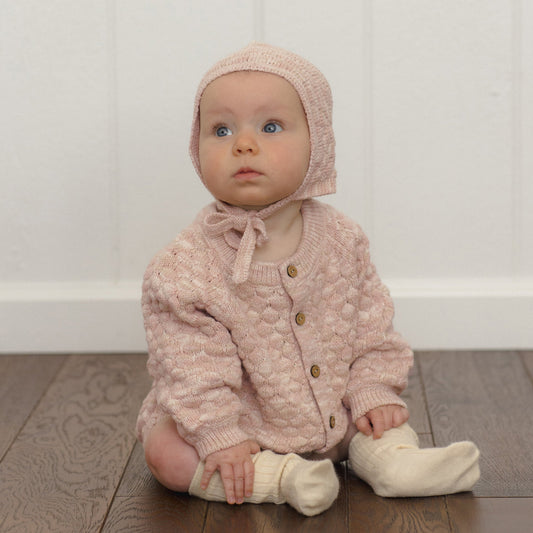 Rose Speckle Bubble Knit Cardigan- Quincy Mae