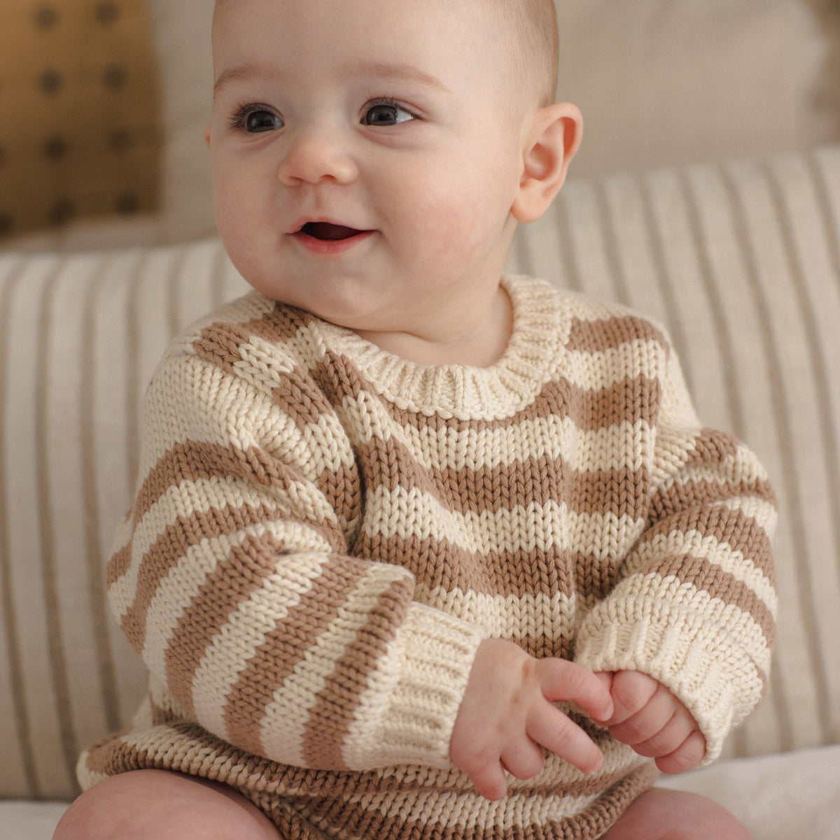 Almond Stripe Rex Romper - Quincy Mae