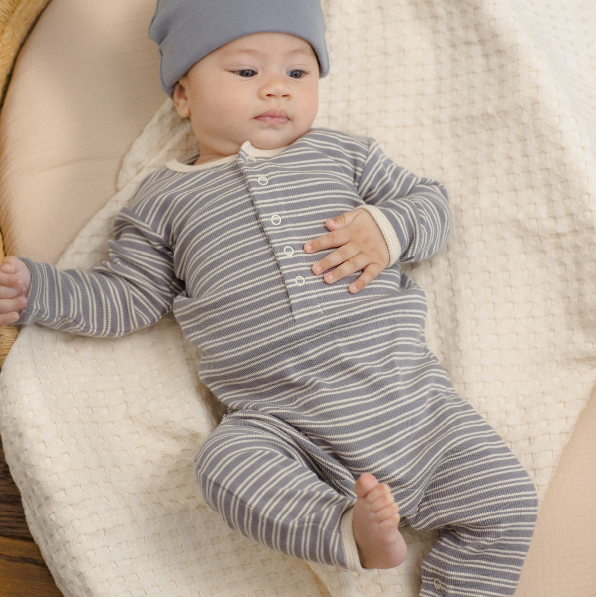 Slate Microstripe Ribbed Jumpsuit - Quincy Mae