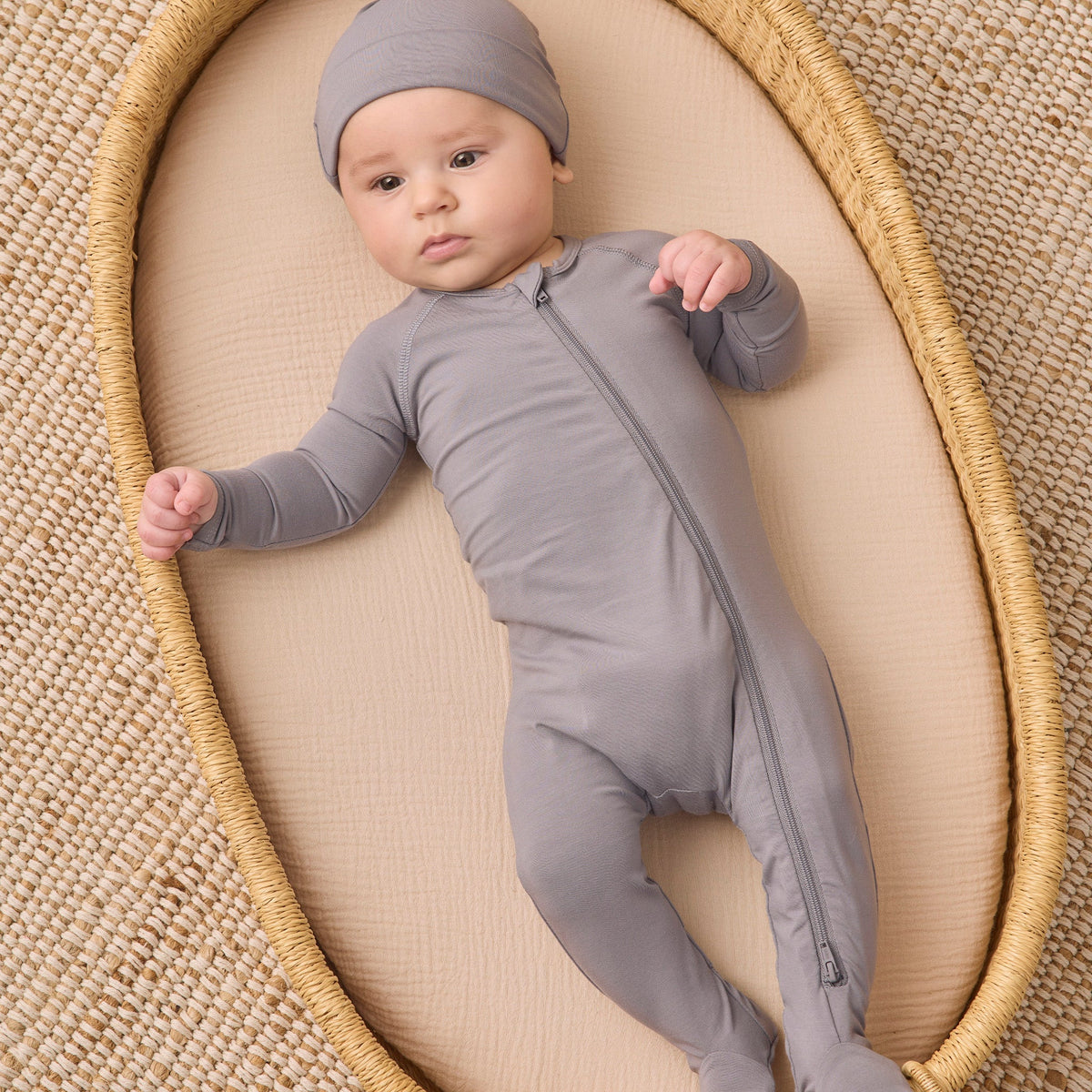 Slate Bamboo Zip Footie - Quincy Mae