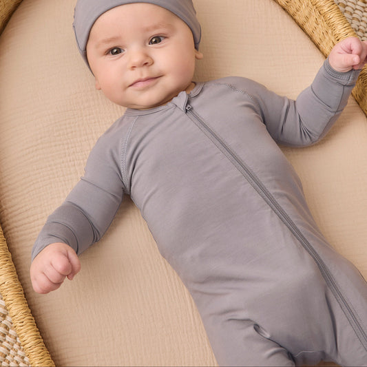 Slate Bamboo Zip Footie - Quincy Mae