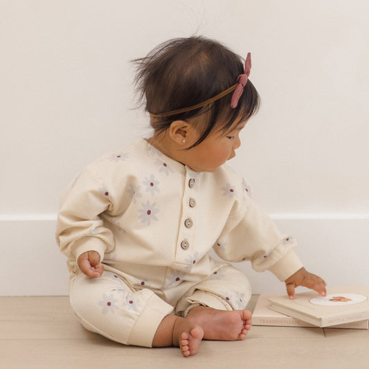 Blue Daisy Relaxed Fleece Jumpsuit - Quincy Mae