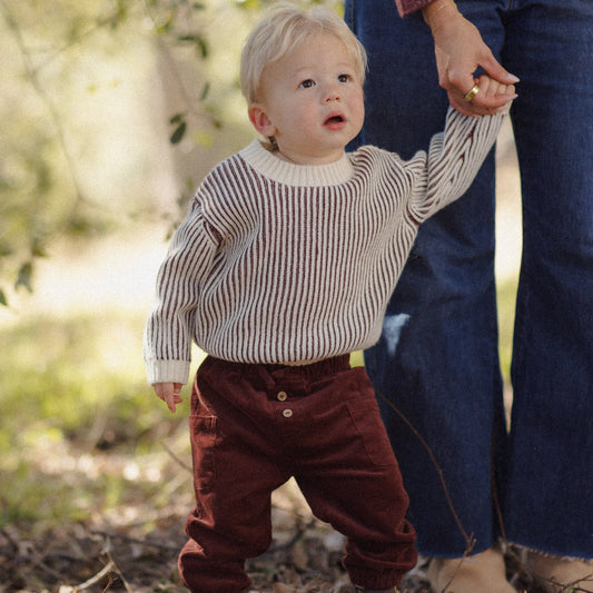 Black Cherry Stripe Relaxed Knit Sweater - Quincy Mae