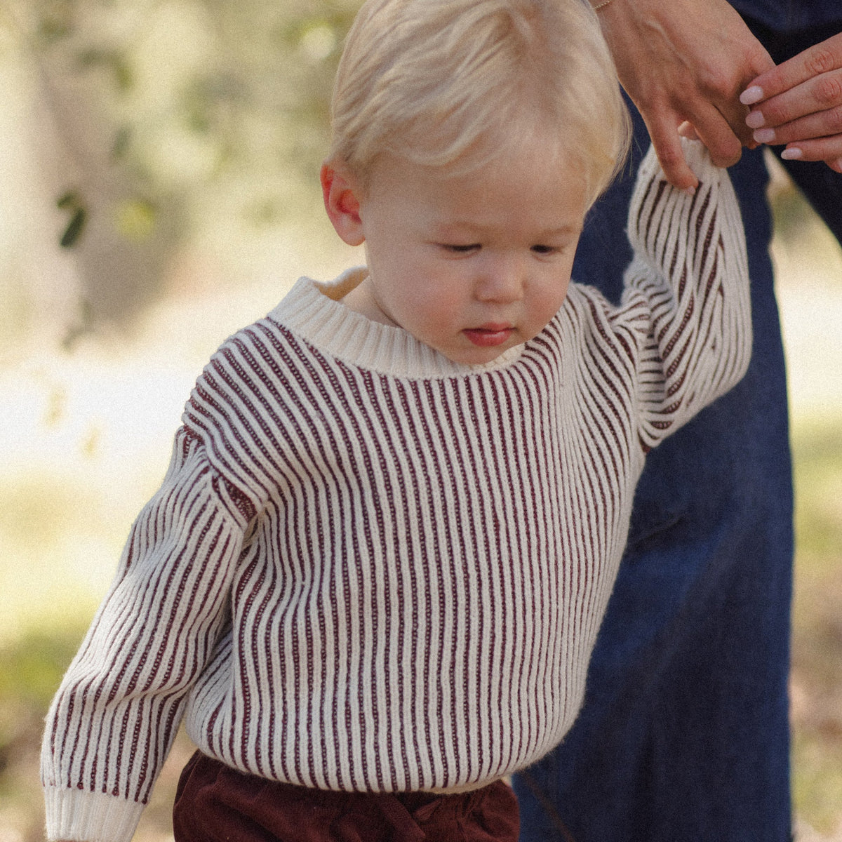 Black Cherry Stripe Relaxed Knit Sweater - Quincy Mae