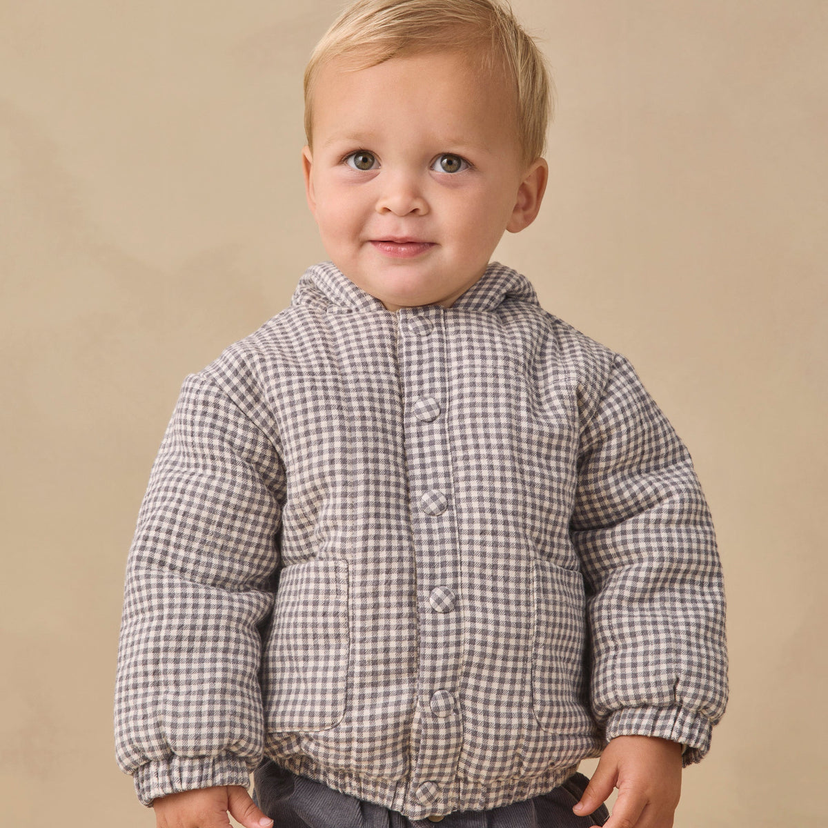 Midnight Gingham Hooded Woven Jacket - Quincy Mae