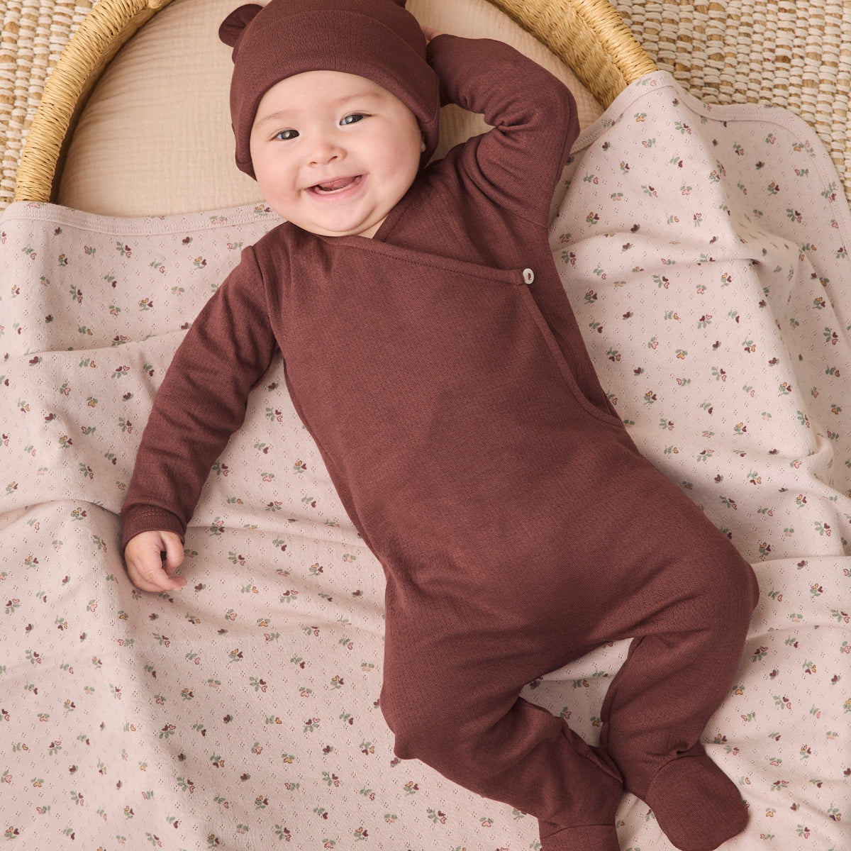 Black Cherry Pointelle Wrap Footie - Quincy Mae