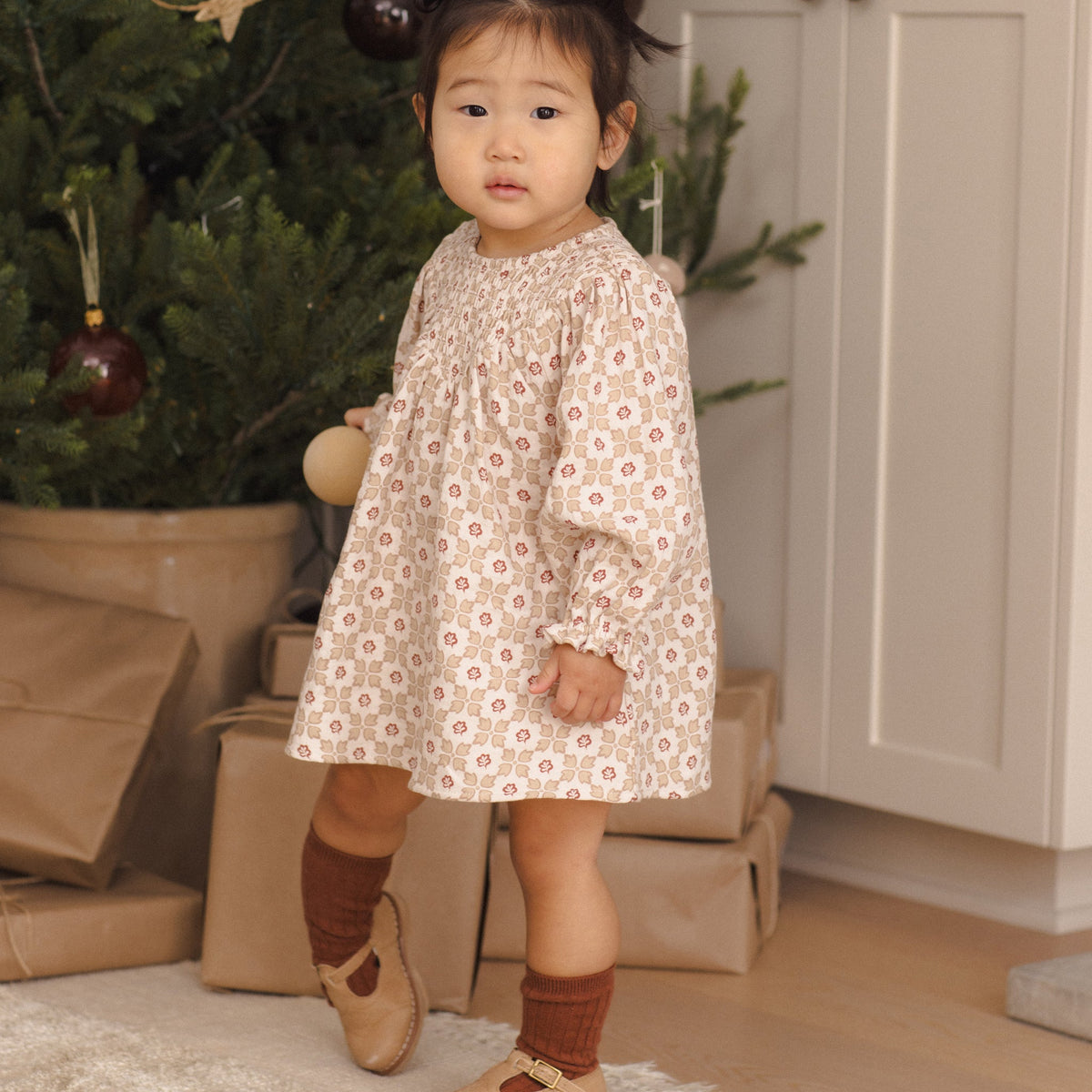 Winter Rose V Smocked Dress - Quincy Mae