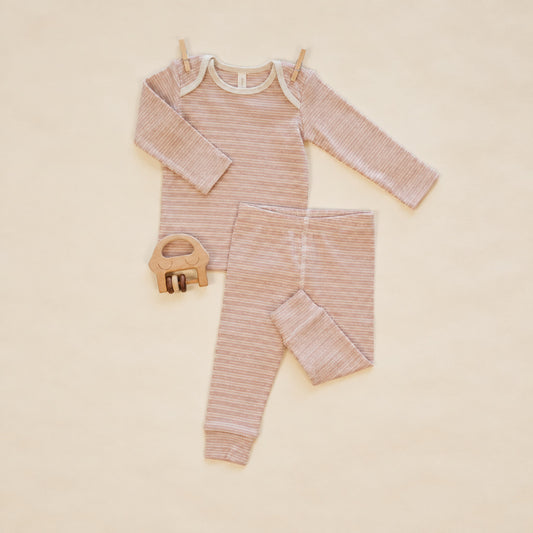 Dusty Rose Microstripe Ribbed Tee & Legging Set - Quincy Mae