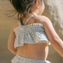 Blue Blossom Smocked Ruffle Bikini - Quincy Mae