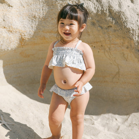 Blue Blossom Smocked Ruffle Bikini - Quincy Mae