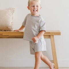 Blue Stripe Pocket Tee + Short Set - Quincy Mae