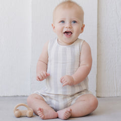 Sky Stripe Woven Tank + Short Set - Quincy Mae